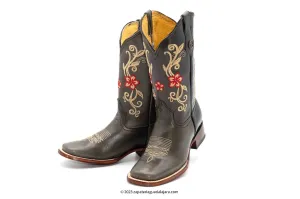 H229509 WOMEN WIDE SQUARE TOE GREY LEATHER BOOT