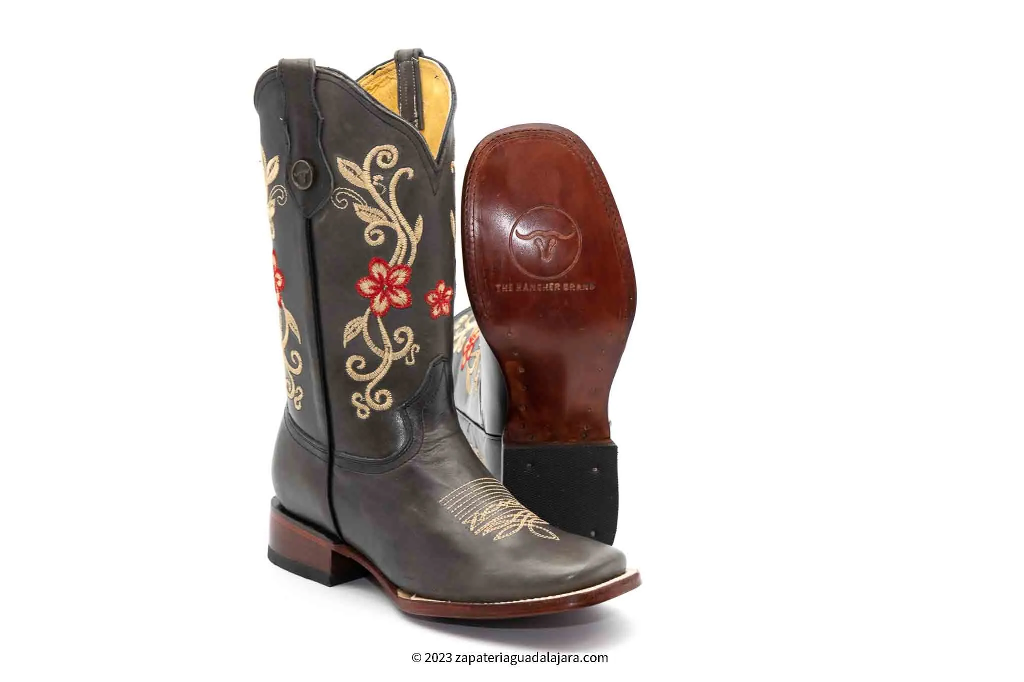 H229509 WOMEN WIDE SQUARE TOE GREY LEATHER BOOT