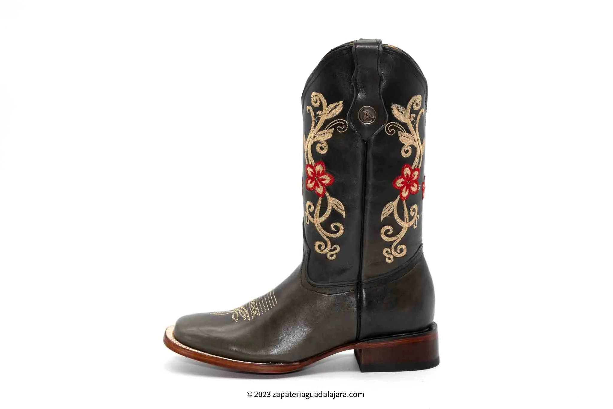 H229509 WOMEN WIDE SQUARE TOE GREY LEATHER BOOT