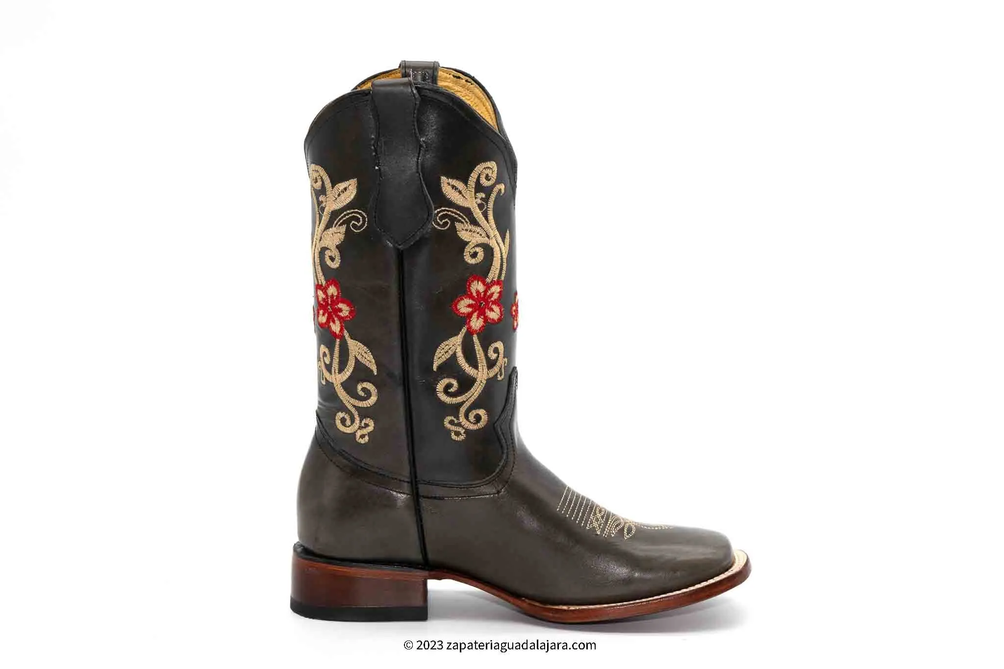 H229509 WOMEN WIDE SQUARE TOE GREY LEATHER BOOT