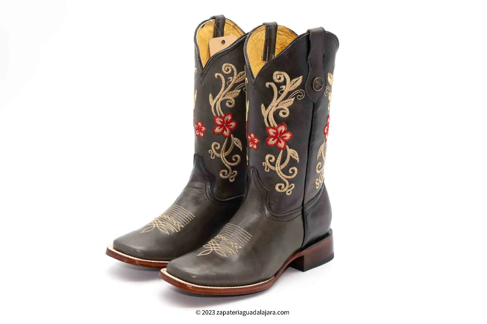 H229509 WOMEN WIDE SQUARE TOE GREY LEATHER BOOT