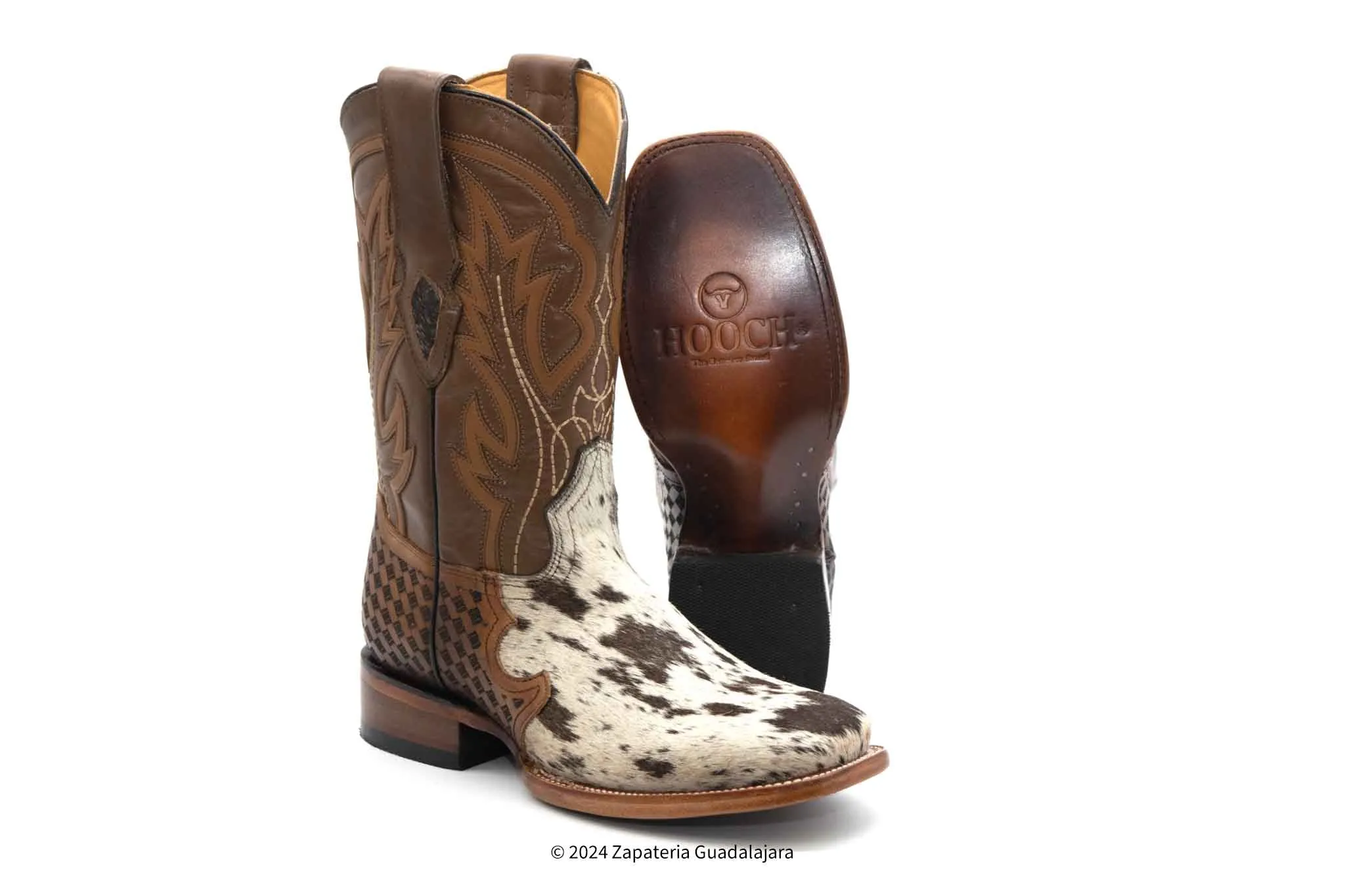 H52R3304 MEN WIDE SQUARE TOE COW HAIR PINTO LEATHER BOOT