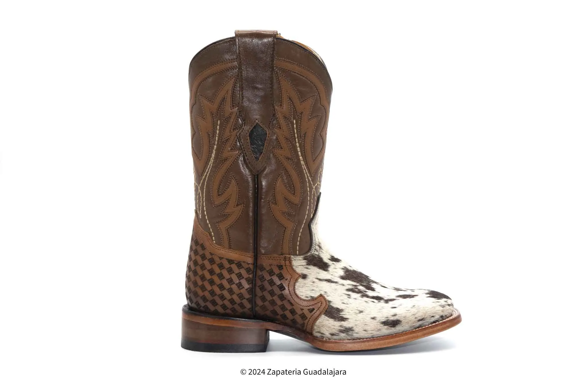 H52R3304 MEN WIDE SQUARE TOE COW HAIR PINTO LEATHER BOOT