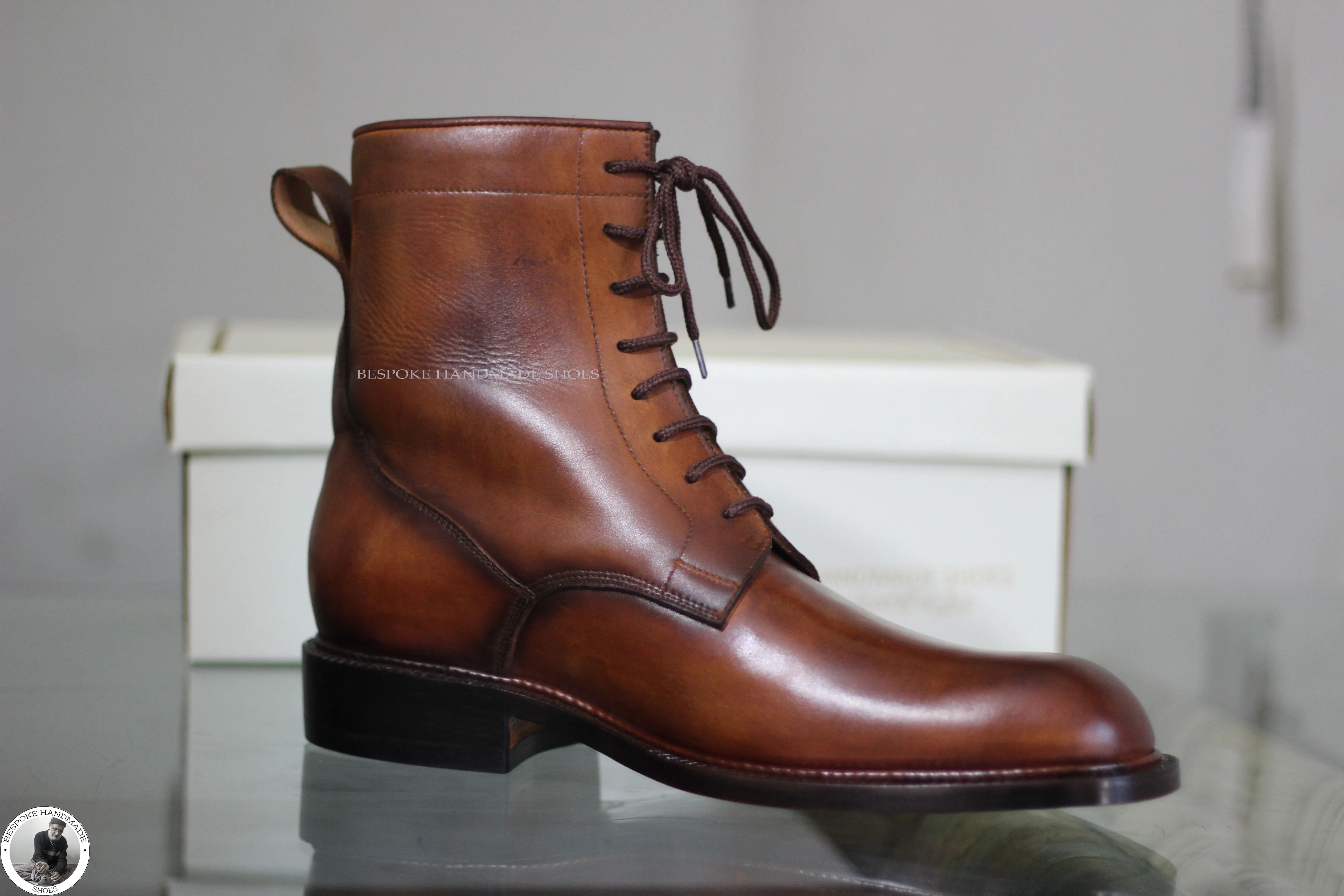High Ankle Lace Up Derby Toe Cap Boot