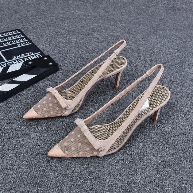 Hnzxzm Footwear Pointed Toe Summer with Medium Heels Sandals for Women Bow Ladies Shoes Black Lace Clear Transparent The Best Sale