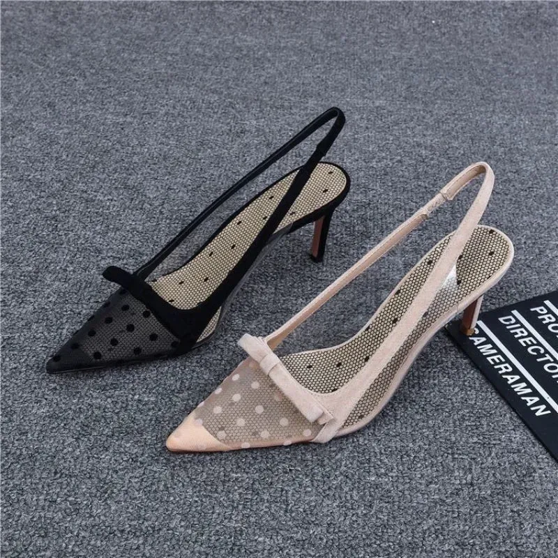 Hnzxzm Footwear Pointed Toe Summer with Medium Heels Sandals for Women Bow Ladies Shoes Black Lace Clear Transparent The Best Sale