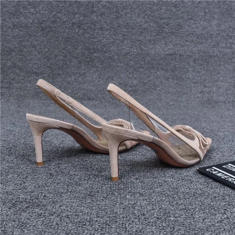 Hnzxzm Footwear Pointed Toe Summer with Medium Heels Sandals for Women Bow Ladies Shoes Black Lace Clear Transparent The Best Sale