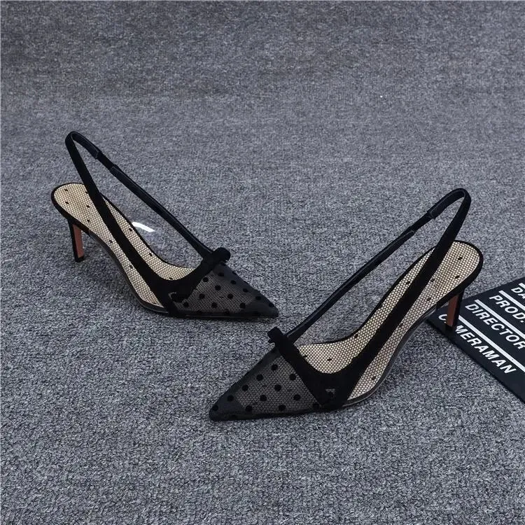 Hnzxzm Footwear Pointed Toe Summer with Medium Heels Sandals for Women Bow Ladies Shoes Black Lace Clear Transparent The Best Sale