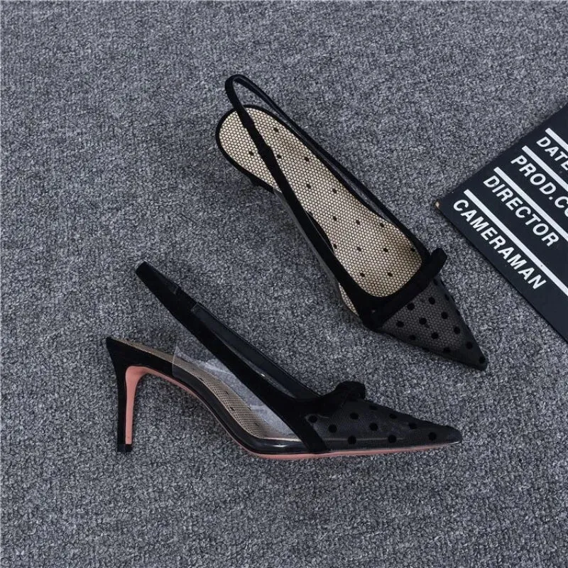 Hnzxzm Footwear Pointed Toe Summer with Medium Heels Sandals for Women Bow Ladies Shoes Black Lace Clear Transparent The Best Sale