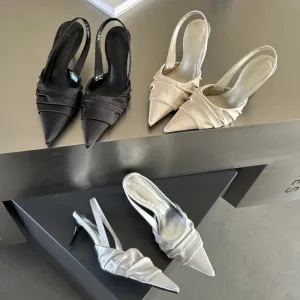 Hnzxzm French Pointed Slim Heeled Kitten Satin Flat Strap High Heels