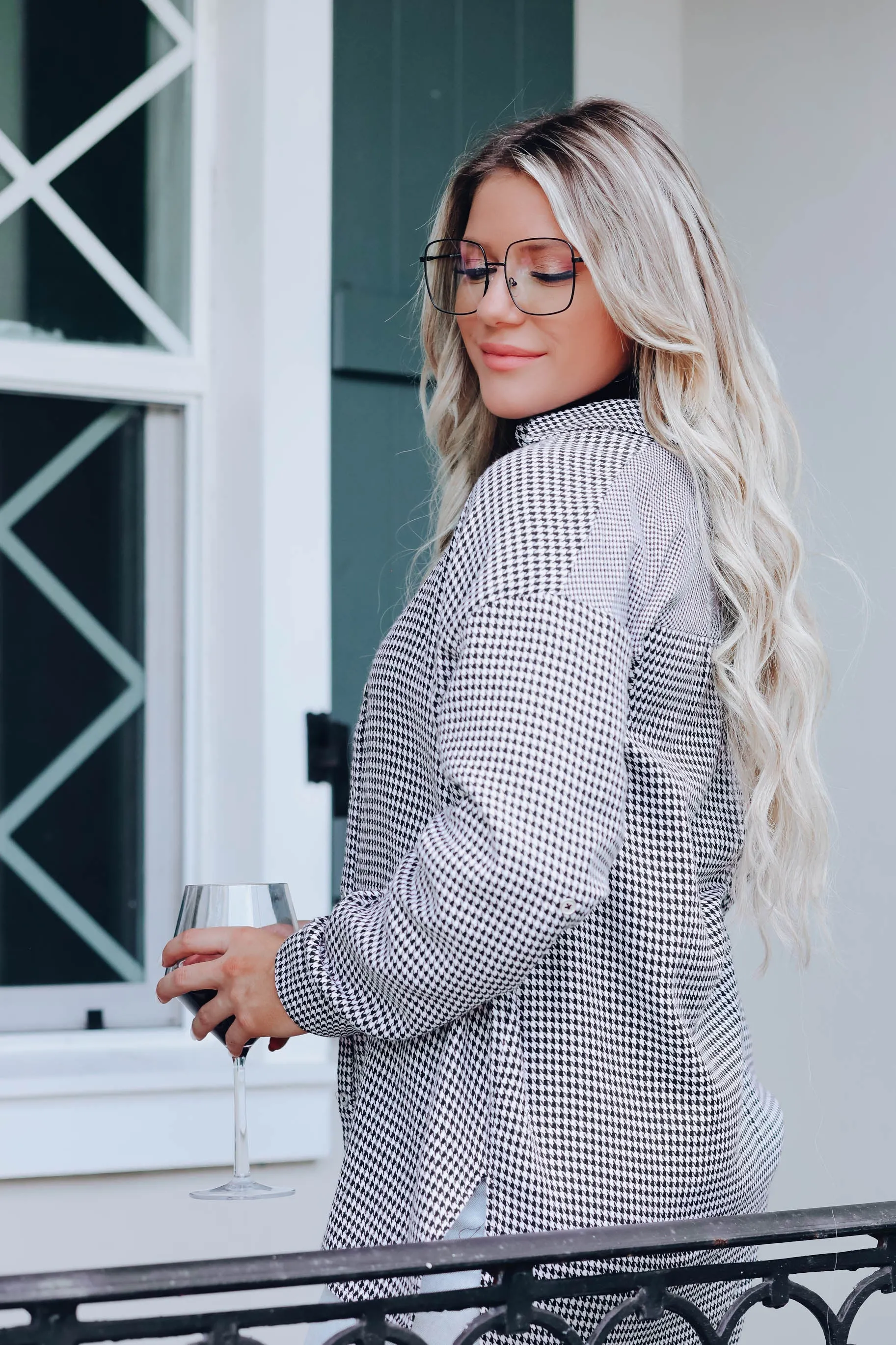 Houndstooth Contrast Button Down Shirt