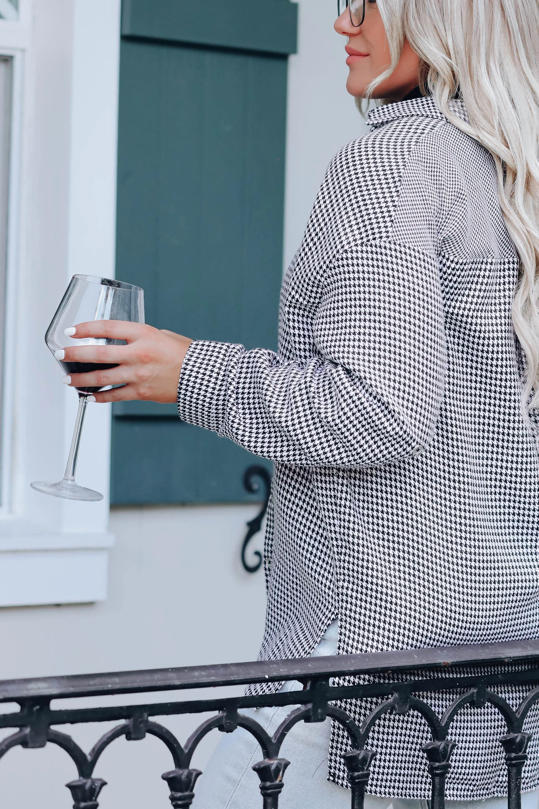 Houndstooth Contrast Button Down Shirt