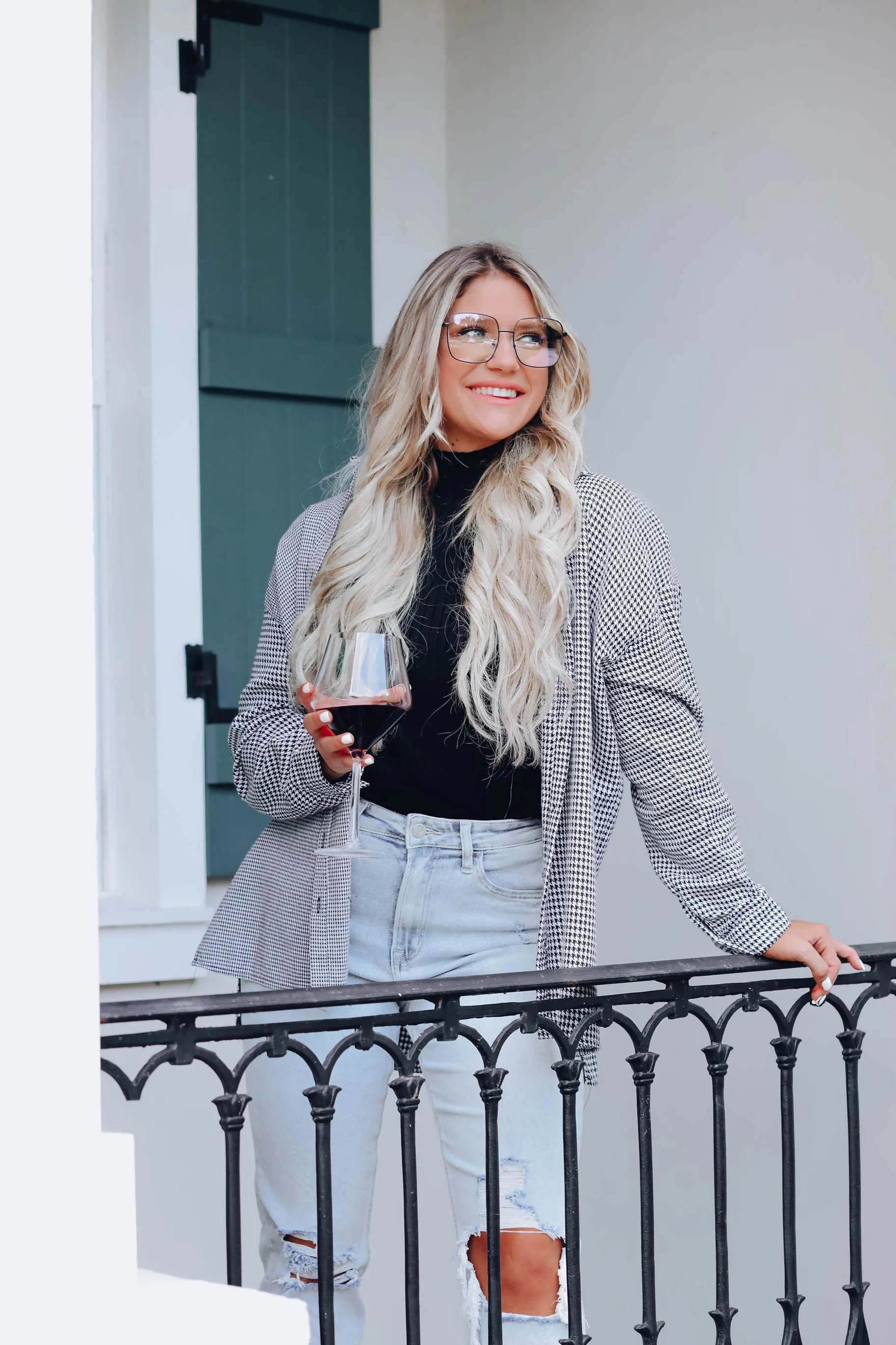 Houndstooth Contrast Button Down Shirt
