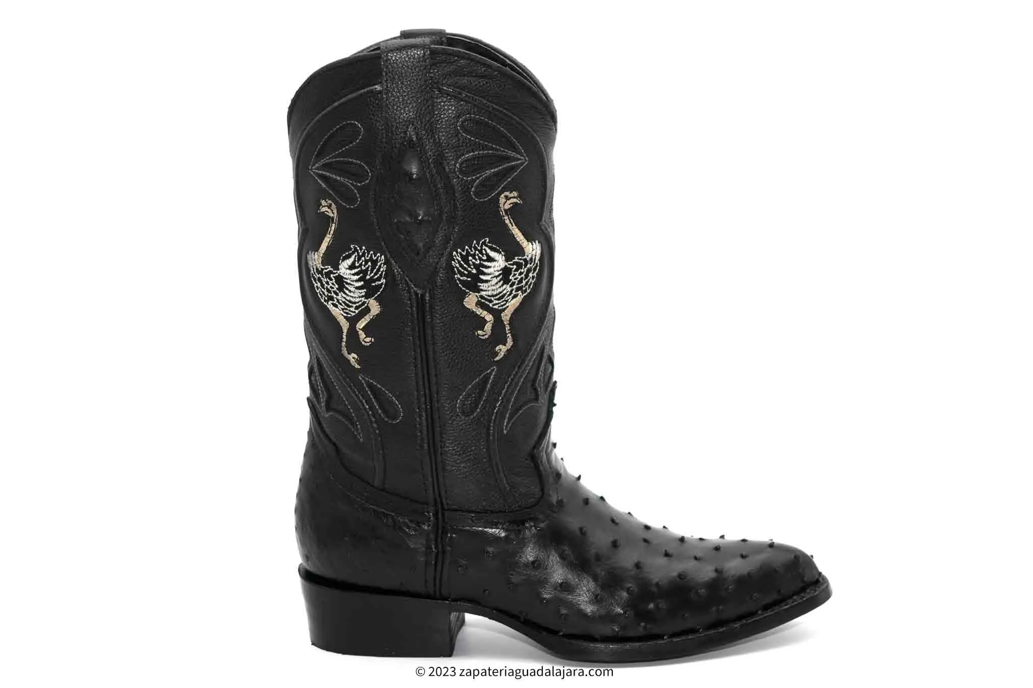 JB-903 MEN J-TOE FULL QUILL OSTRICH BLACK BOOT