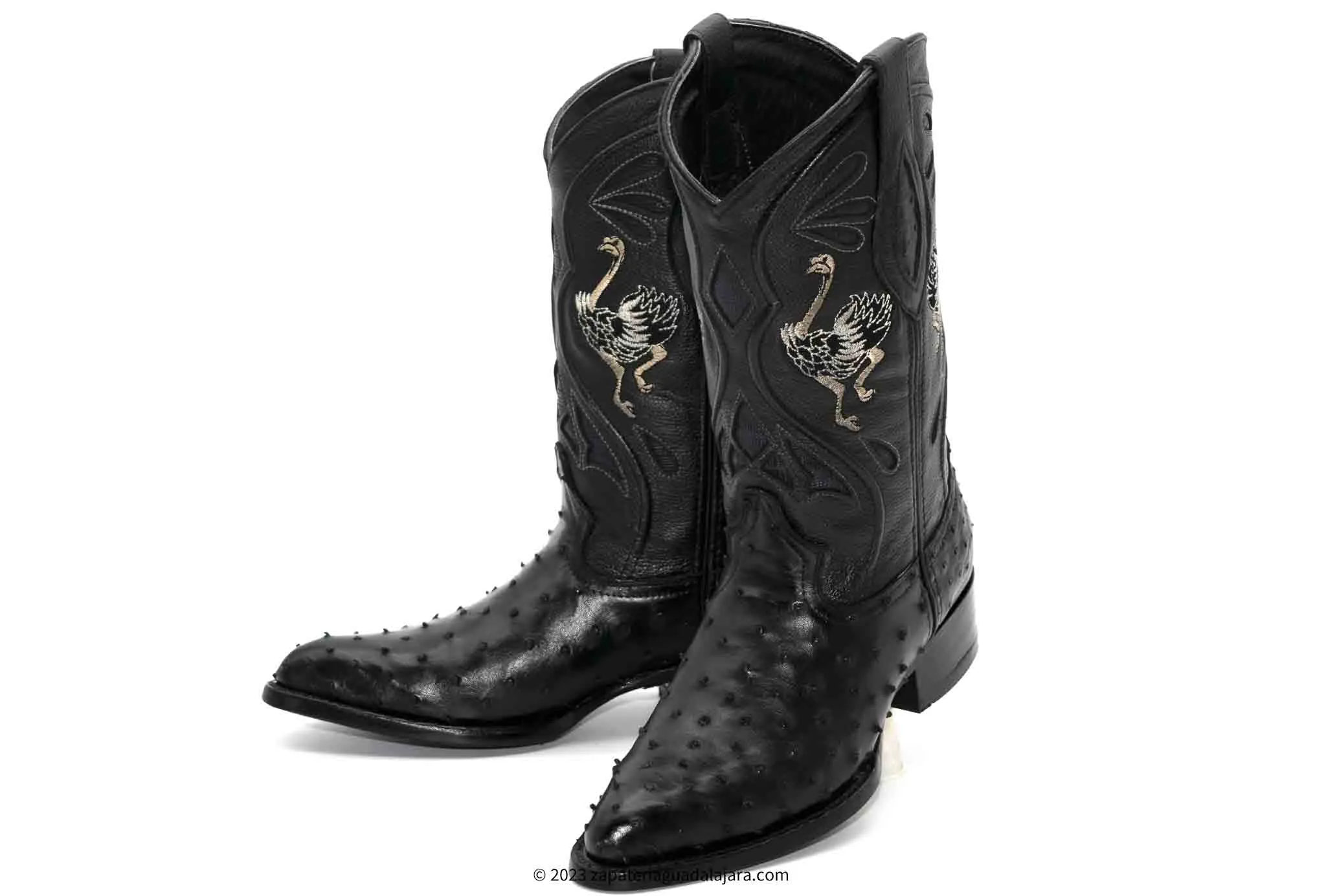 JB-903 MEN J-TOE FULL QUILL OSTRICH BLACK BOOT
