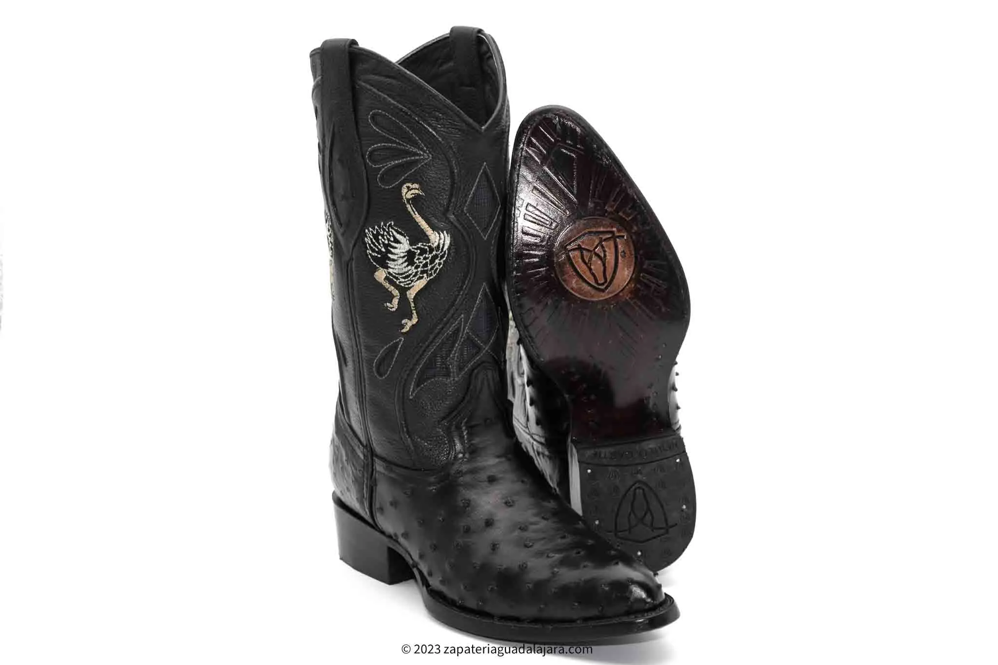 JB-903 MEN J-TOE FULL QUILL OSTRICH BLACK BOOT