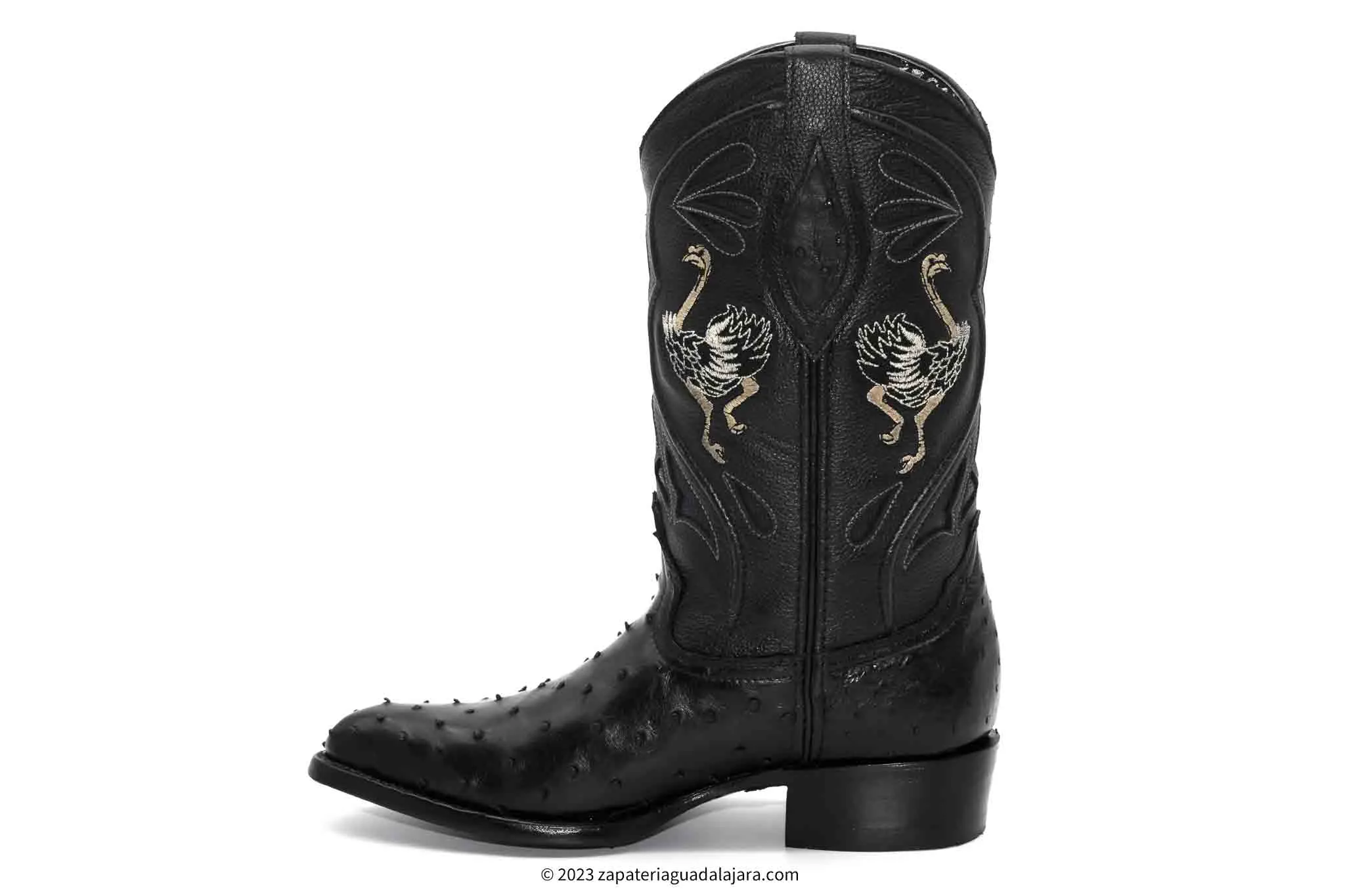 JB-903 MEN J-TOE FULL QUILL OSTRICH BLACK BOOT