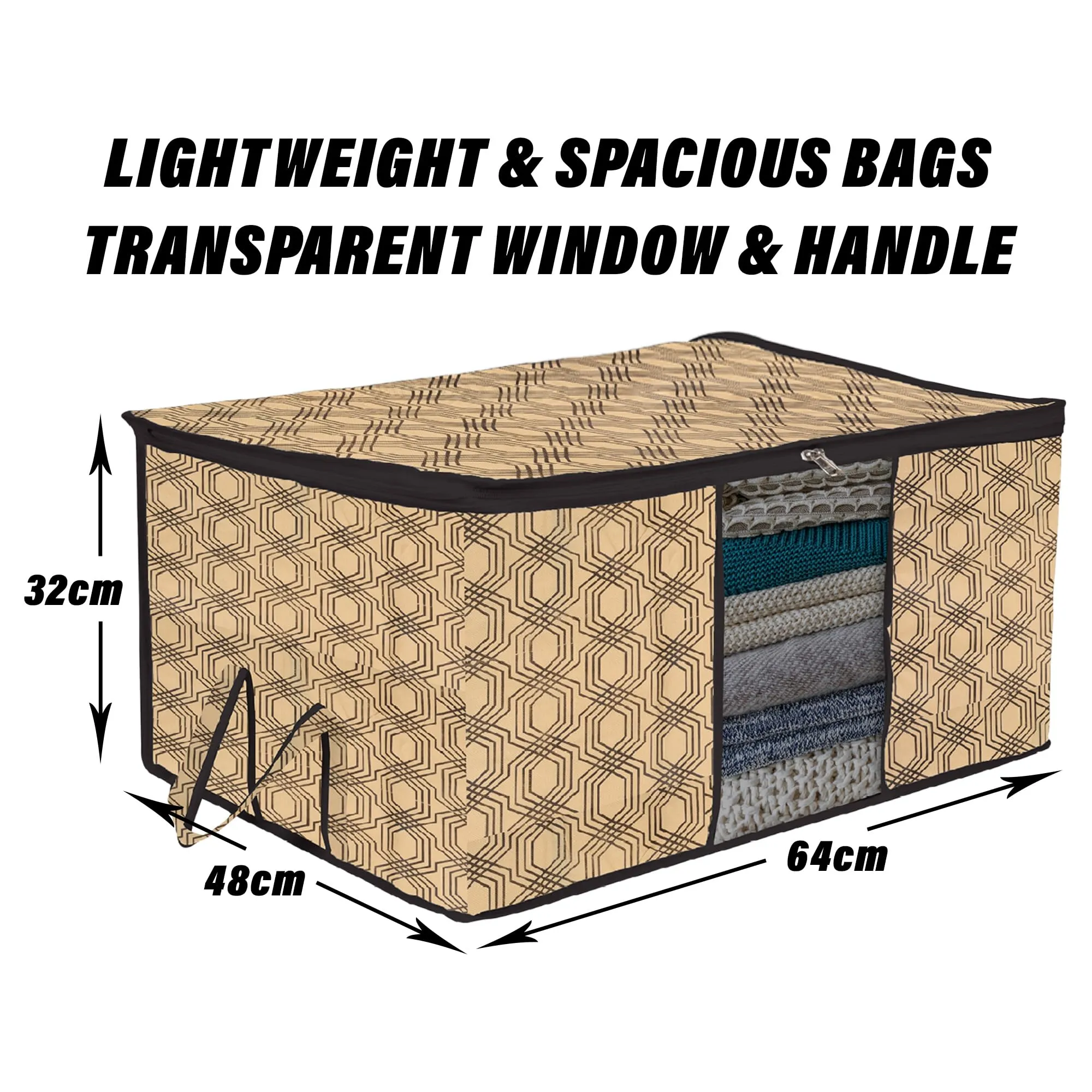 Kuber Industries Underbed Storage Bag | Clothes Storage Organizer | Blanket Cover with Clear Window | Zipper Closure & Handle Cloth Organizer | Check-Design | Large | Pack of 3 | Coffee