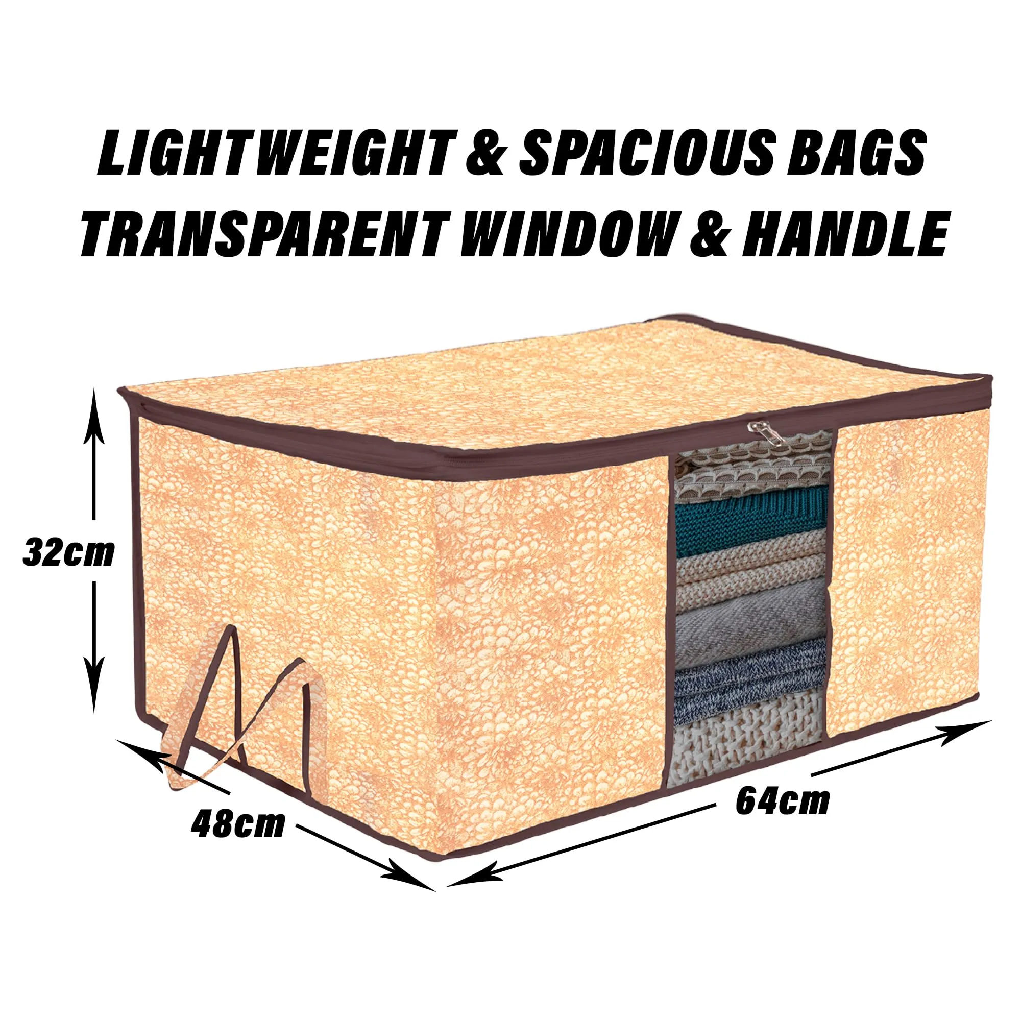 Kuber Industries Underbed Storage Bag | Clothes Storage Organizer | Blanket Cover with Clear Window | Zipper Closure & Handle Cloth Organizer | Flower-Design | Large | Pack of 3 | Brown