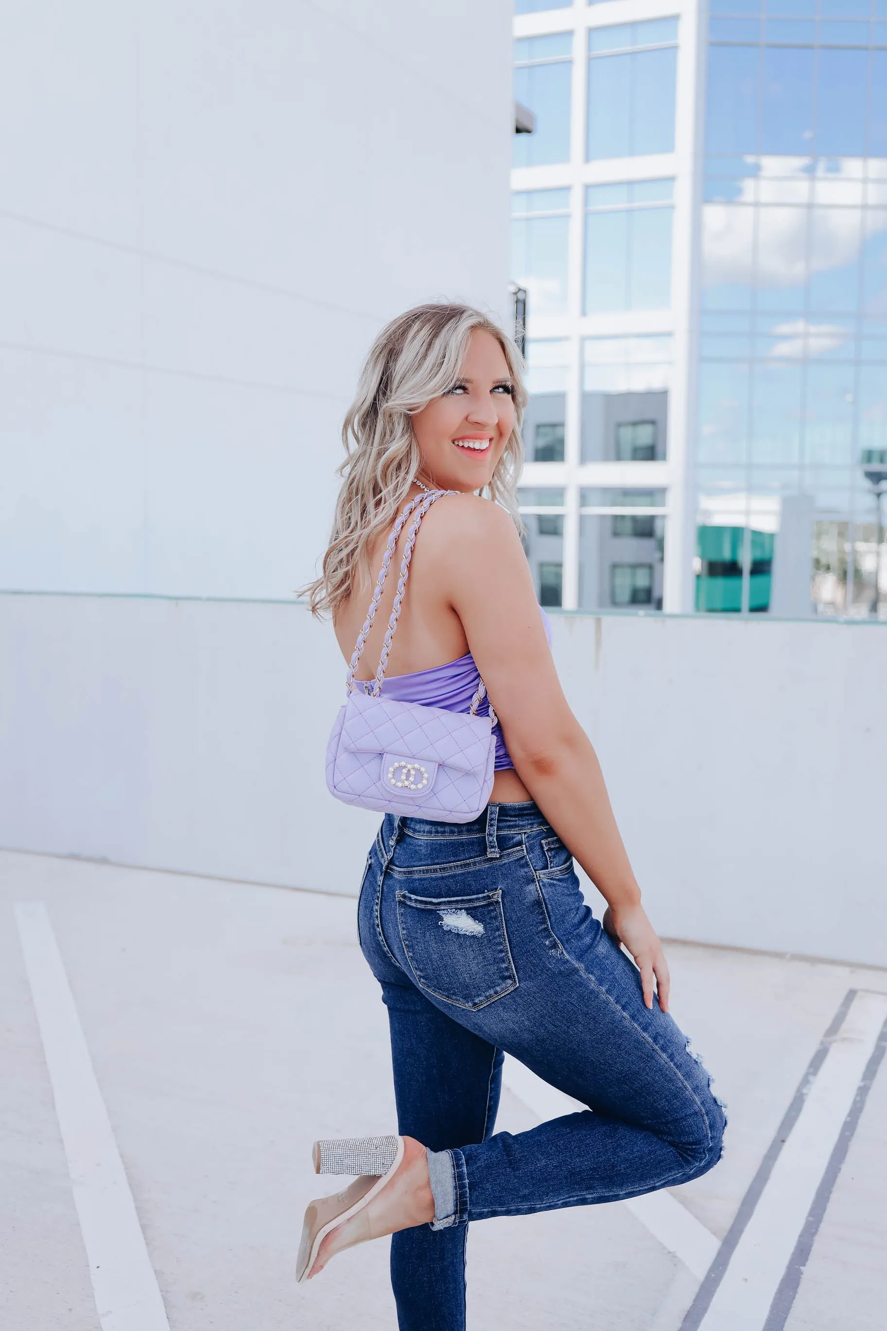 Lavender Satin Ruched Tube Top