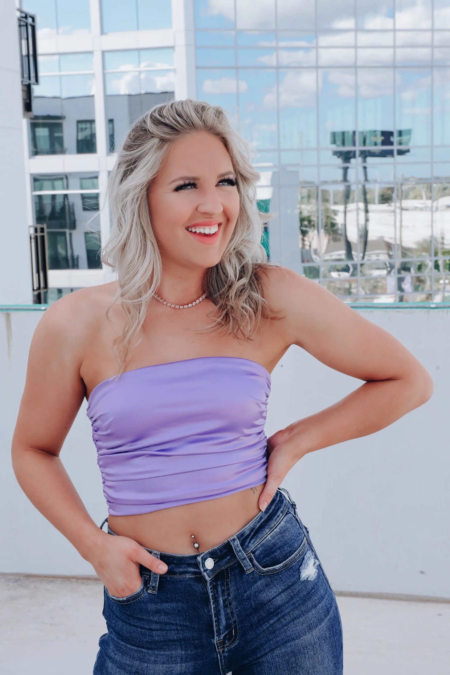 Lavender Satin Ruched Tube Top