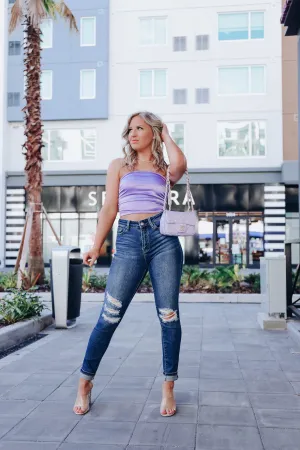 Lavender Satin Ruched Tube Top