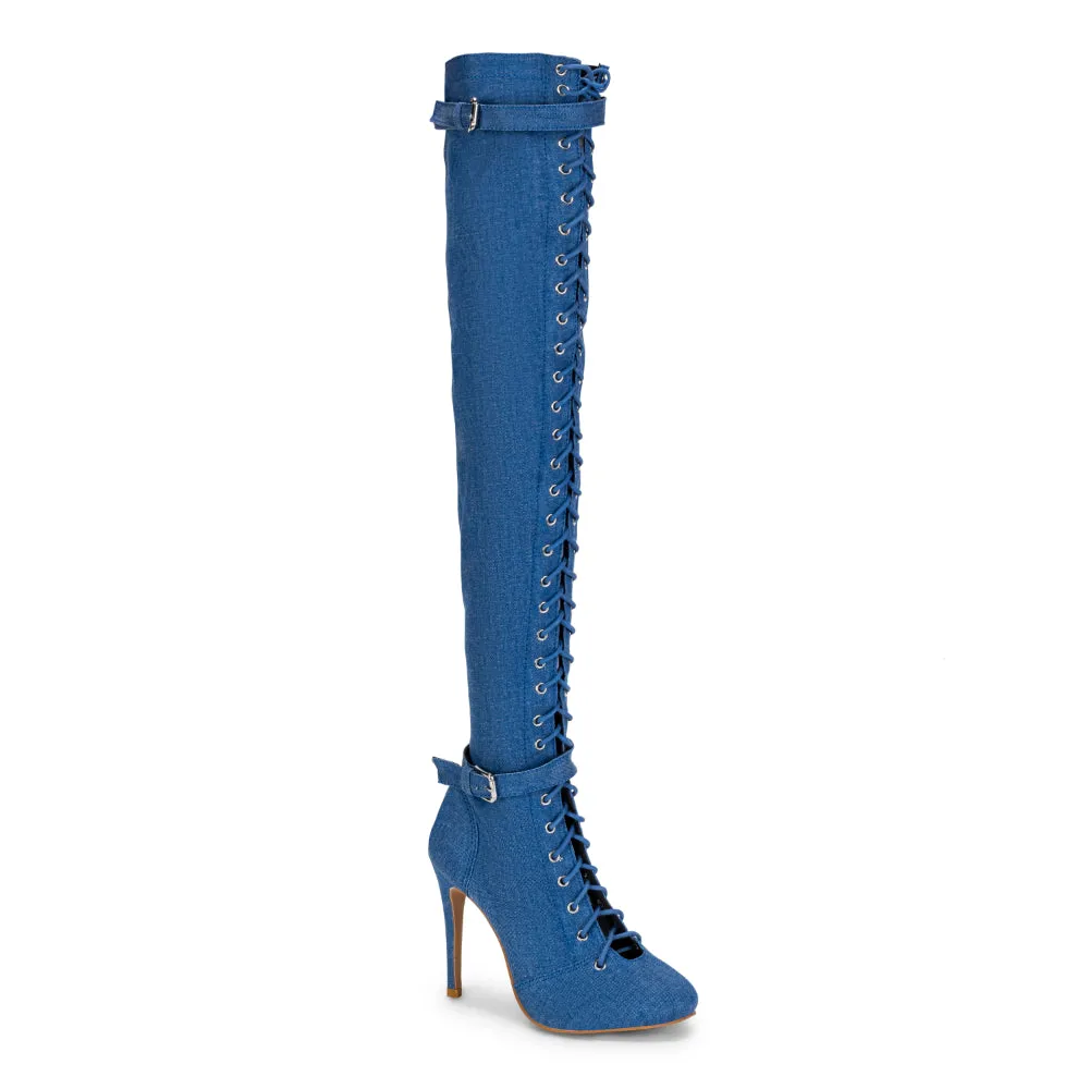 Leilani - Blue Denim - Suede Sole - Dance Floor Only