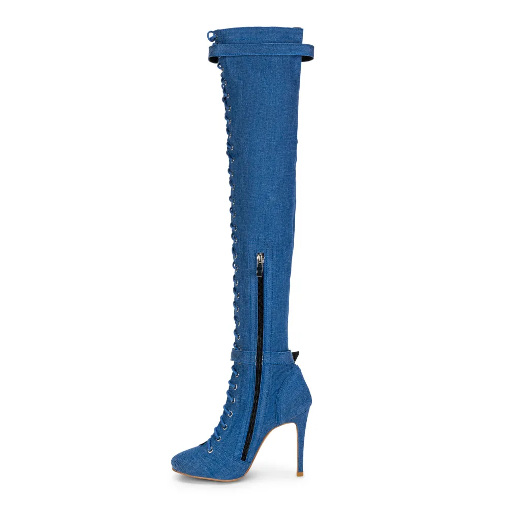 Leilani - Blue Denim - Suede Sole - Dance Floor Only