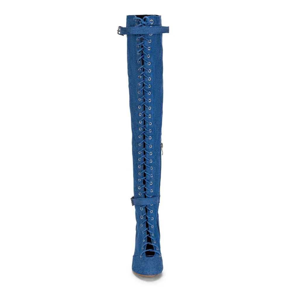 Leilani - Blue Denim - Suede Sole - Dance Floor Only