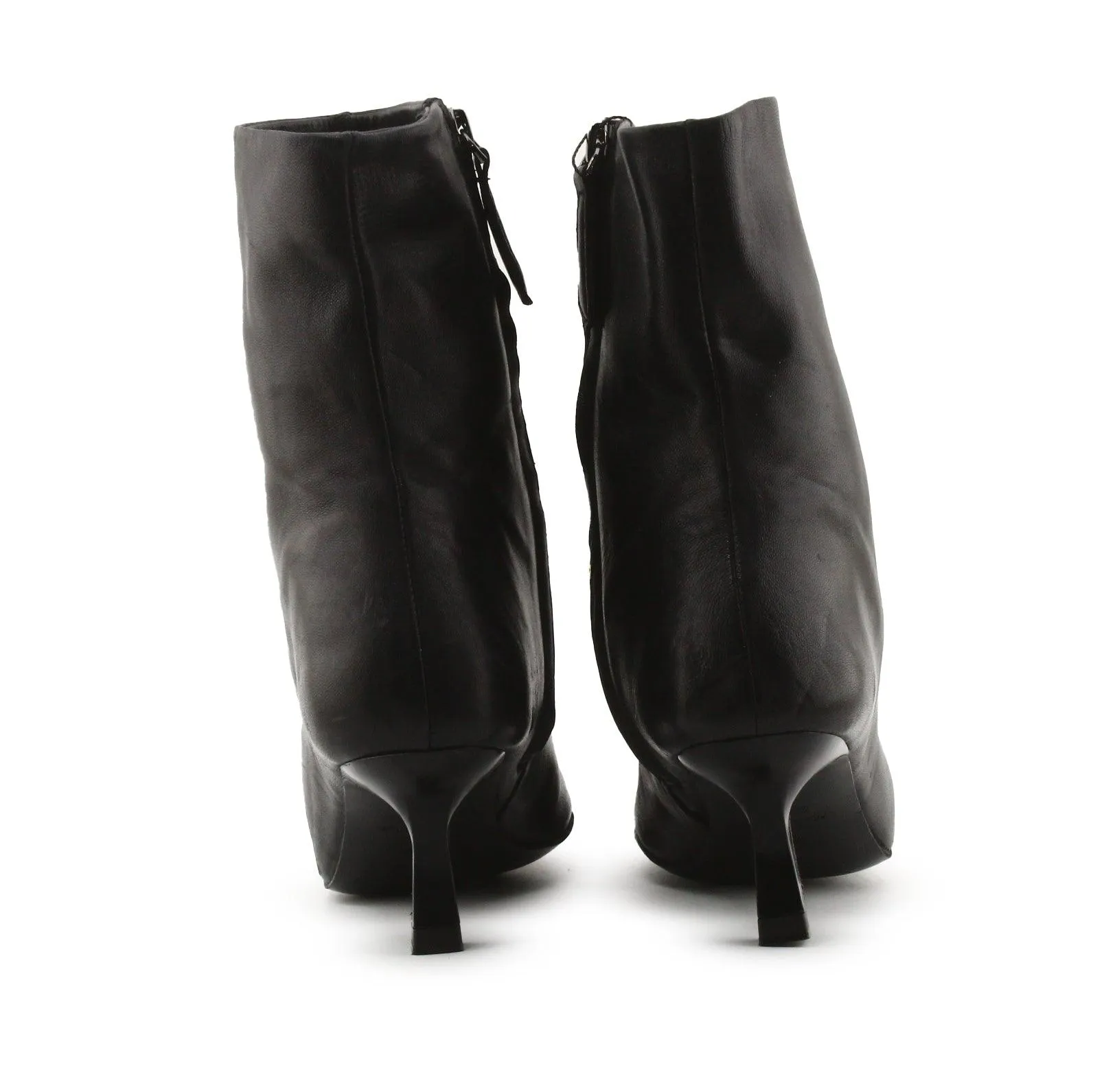 Massimo Dutti Zipper Kitten Heels Ankle Boots | 100% Authentic Leather