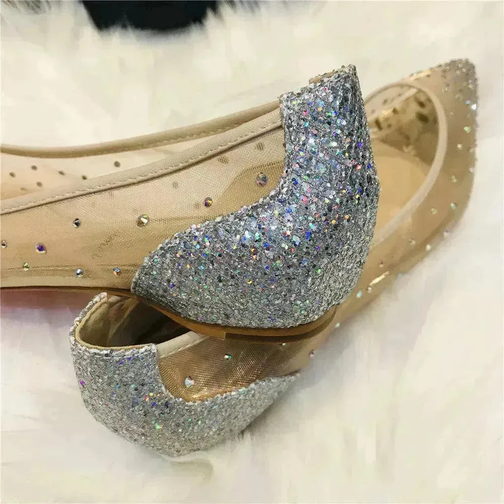 Mesh Rhinestone Transparent Women's Single Shoes Pointed High Heels Women