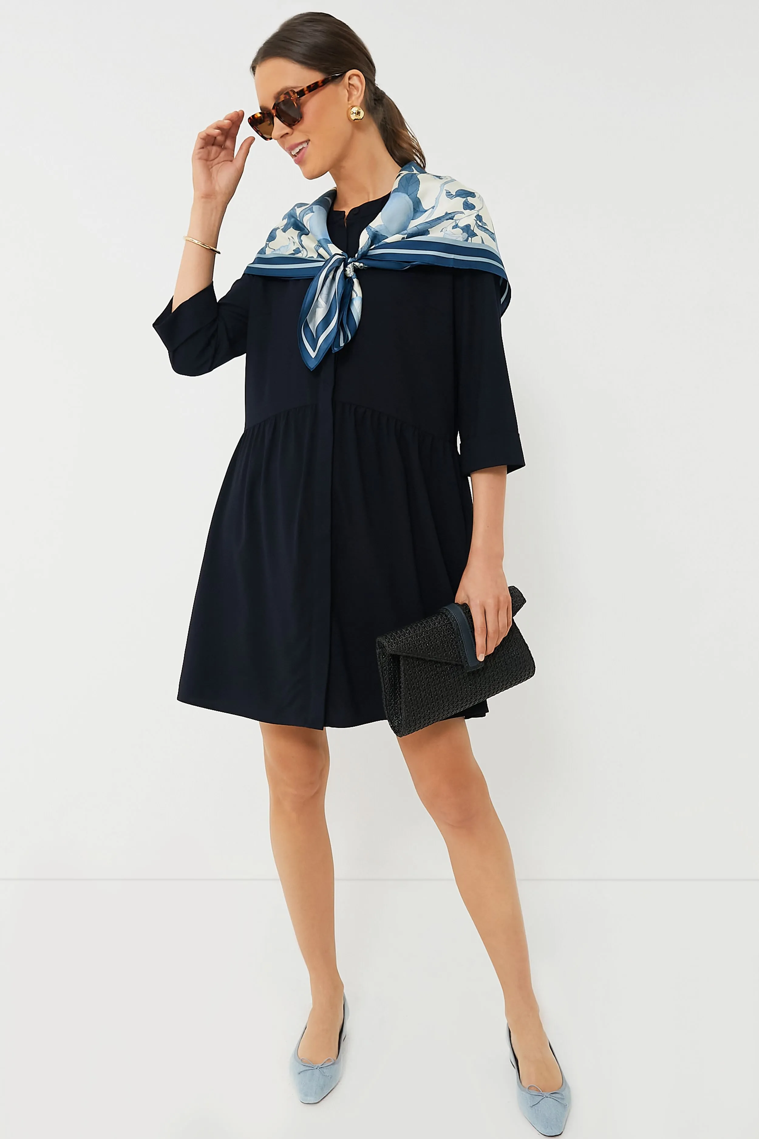 Navy Crepe Royal Shirt Dress