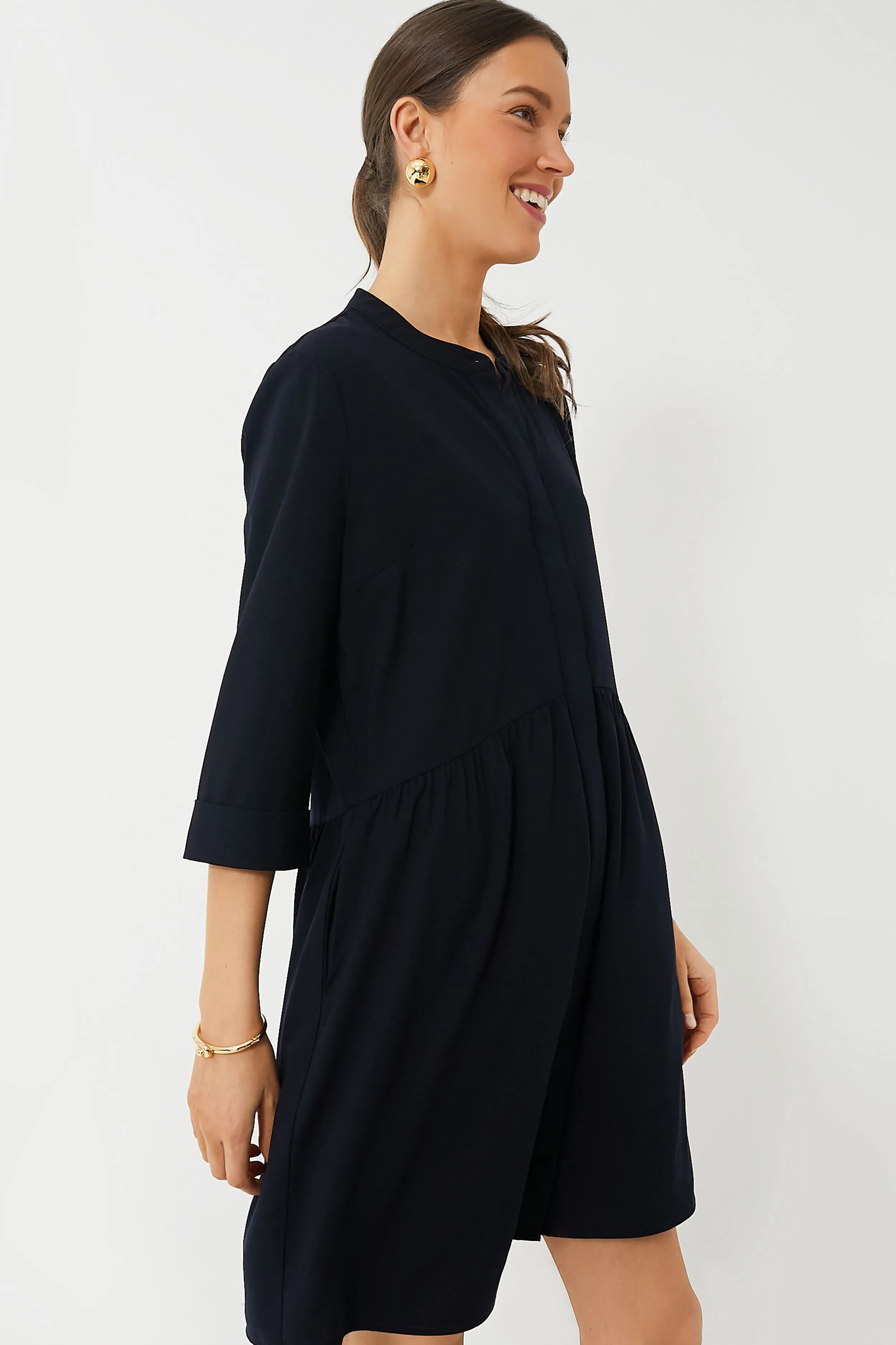 Navy Crepe Royal Shirt Dress