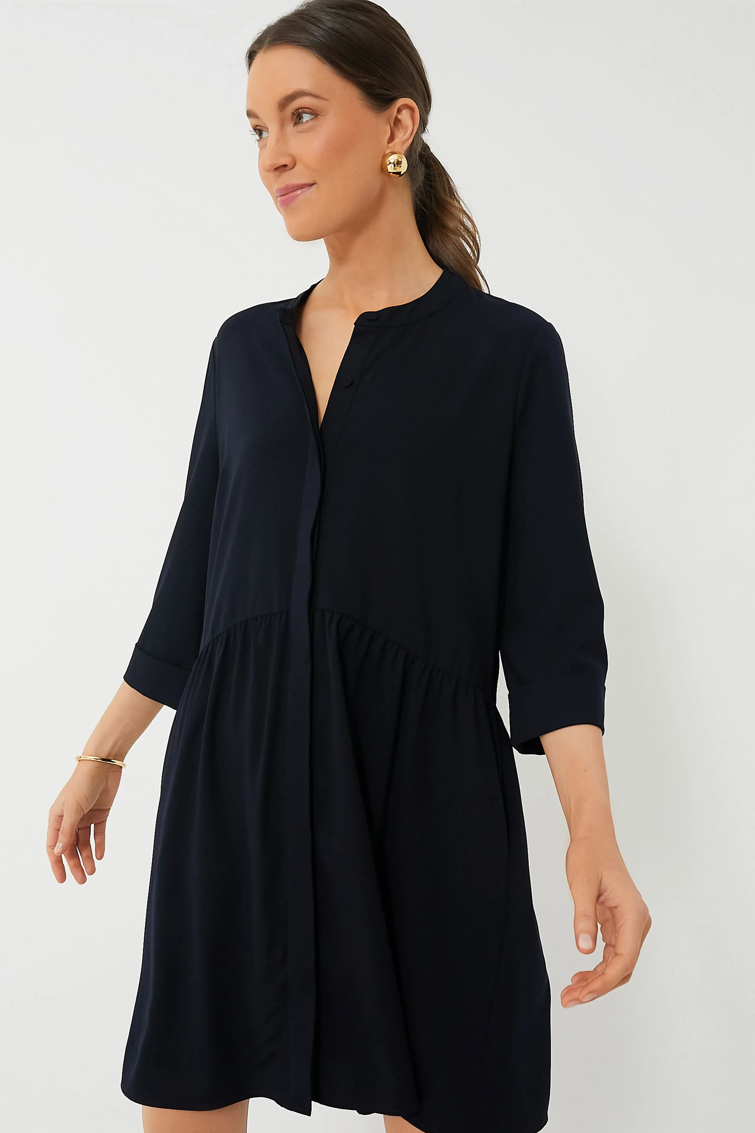 Navy Crepe Royal Shirt Dress