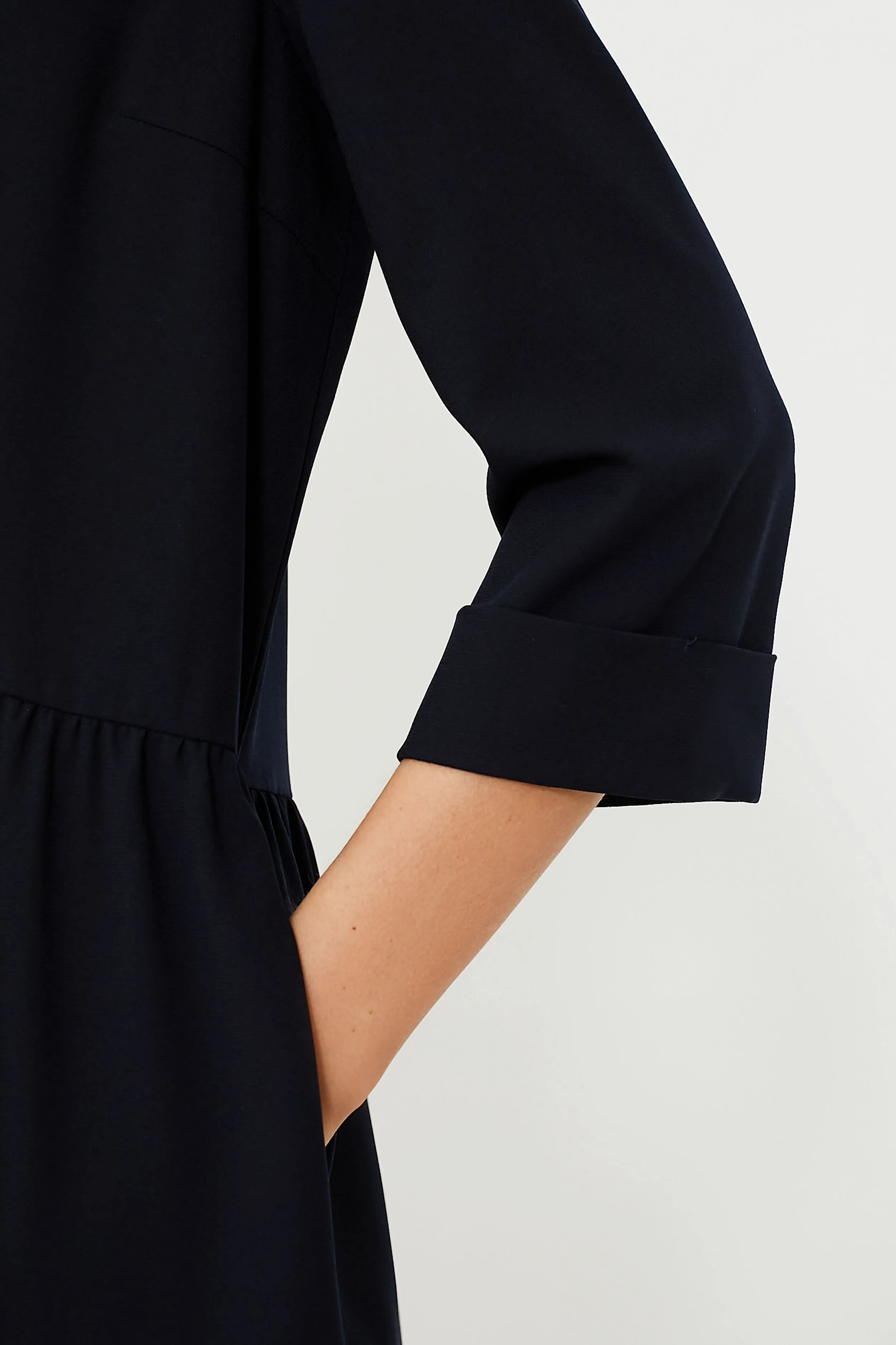 Navy Crepe Royal Shirt Dress