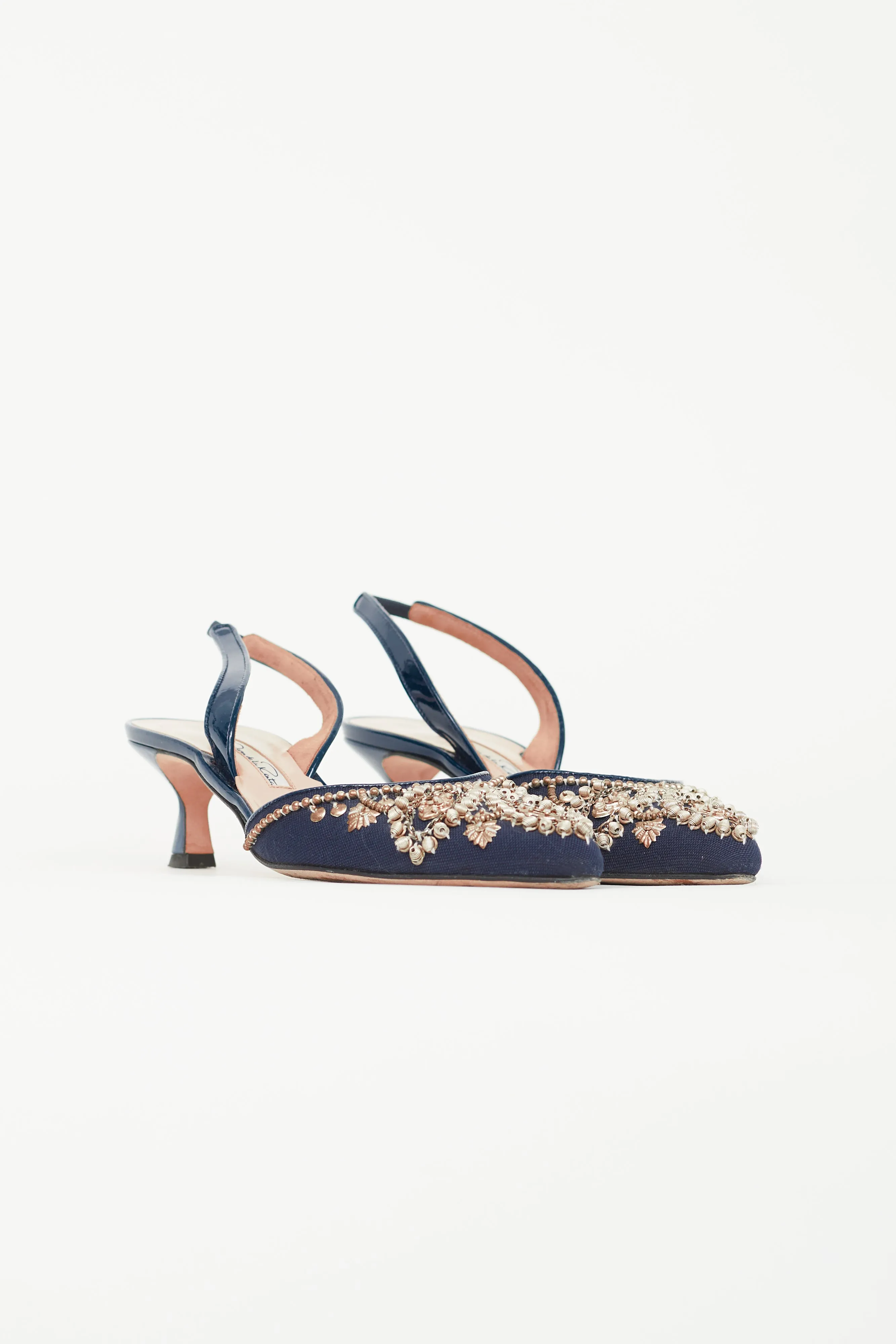 Navy Sequin Embellished Slingback Heel