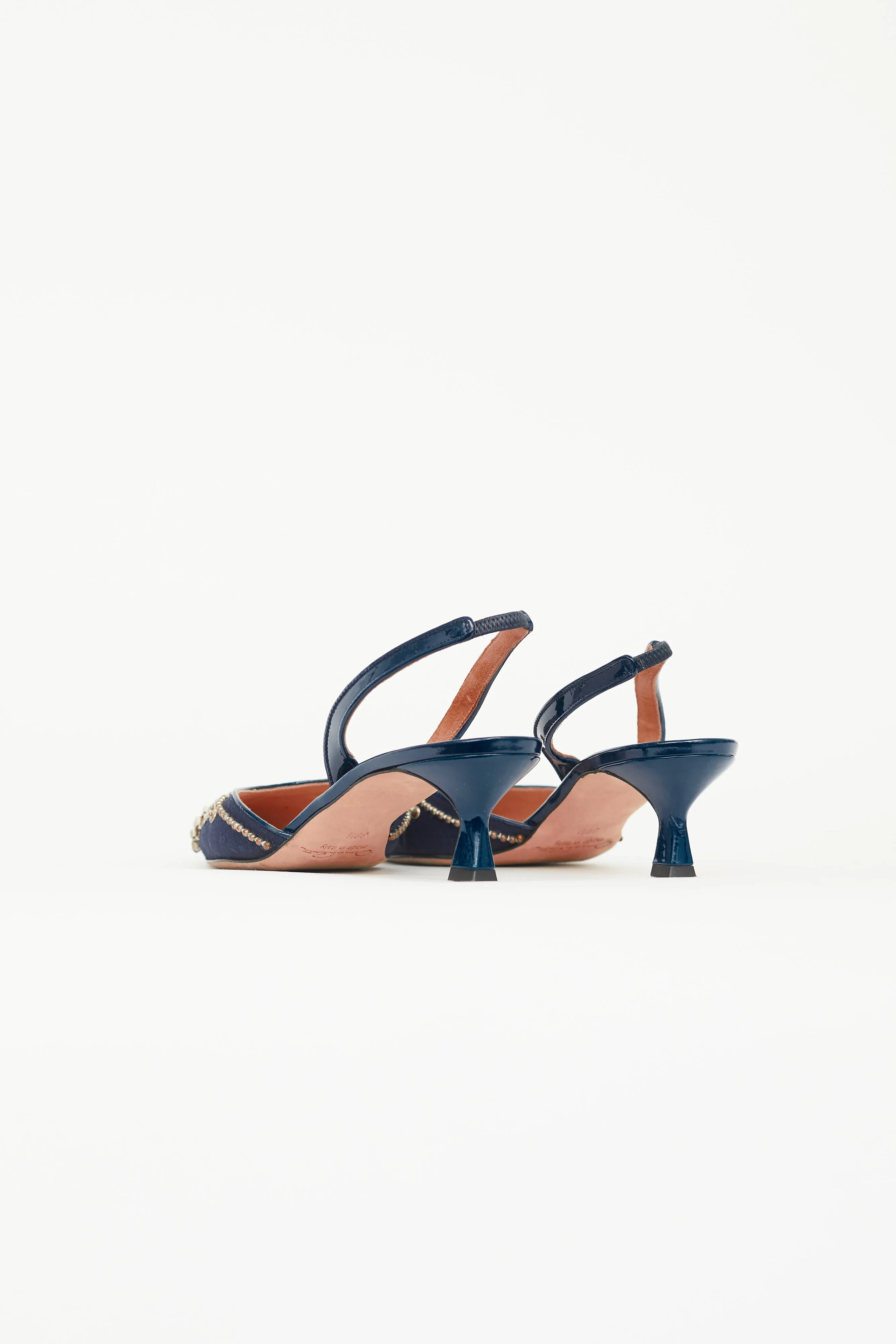 Navy Sequin Embellished Slingback Heel