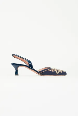 Navy Sequin Embellished Slingback Heel