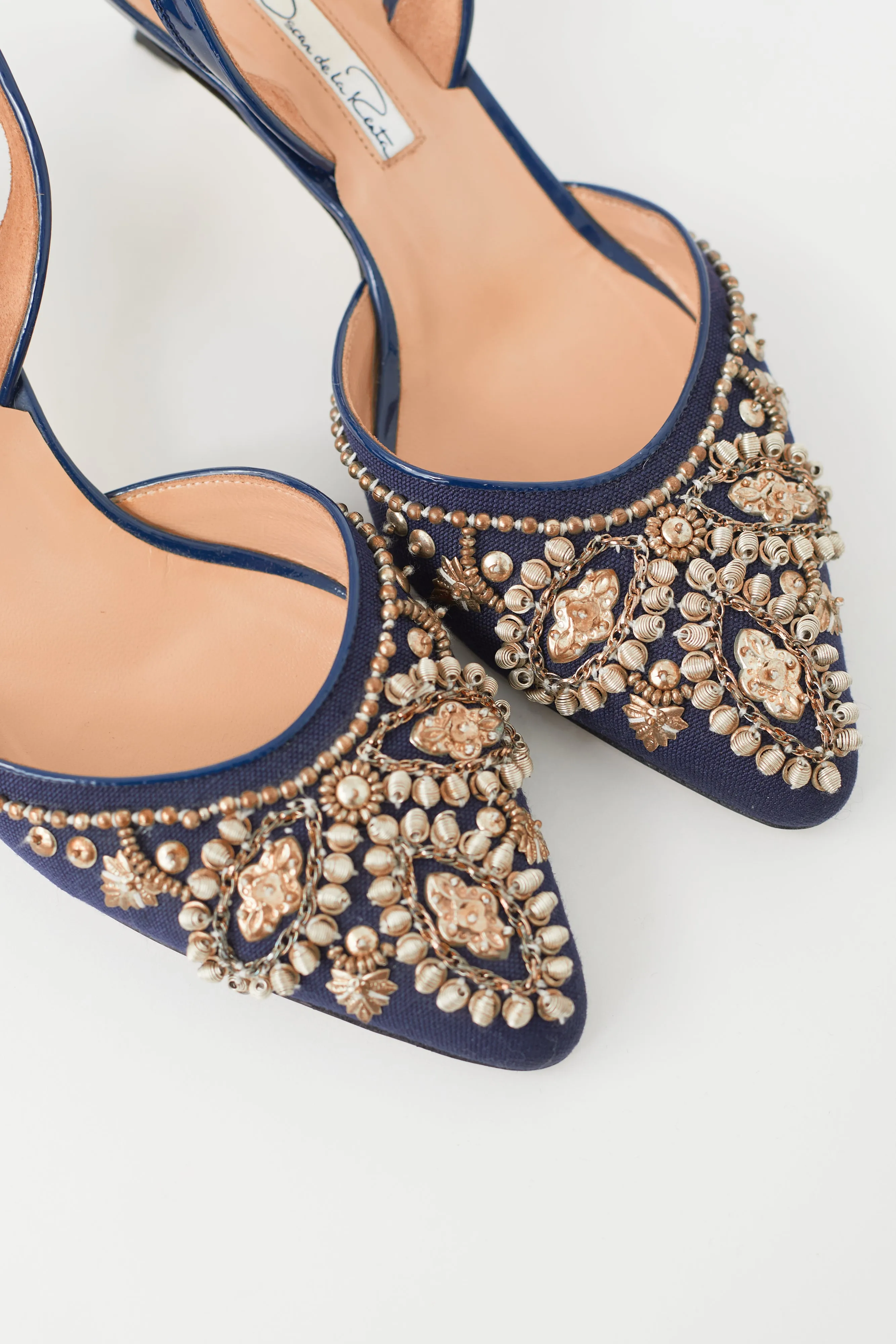 Navy Sequin Embellished Slingback Heel