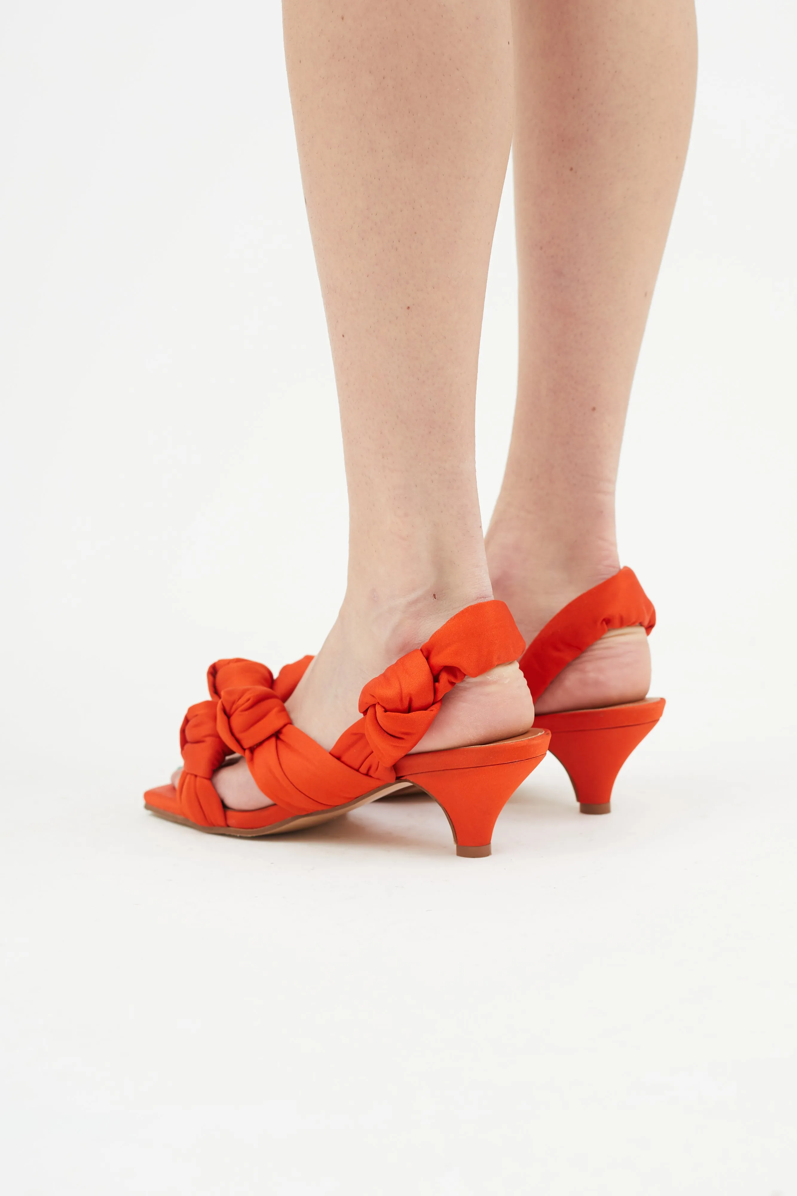 Orange Satin Knotted Slingback Heel