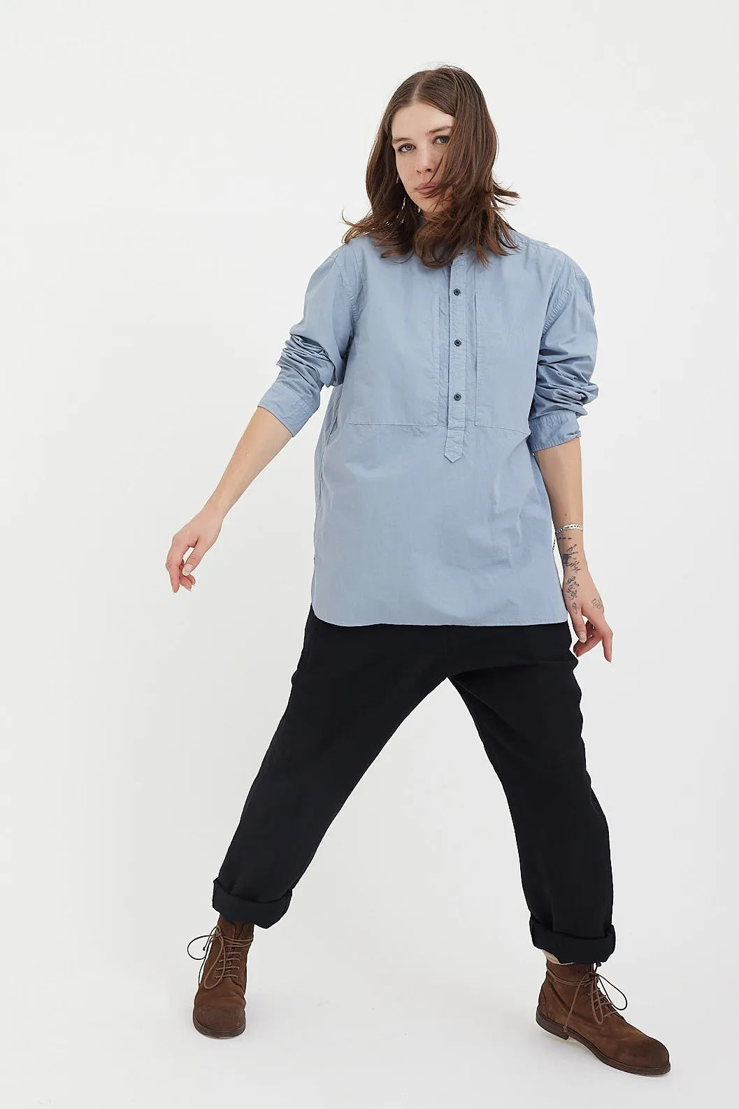 Sage De Cret - Organic Cotton Broad Stand Collar Pullover Shirt