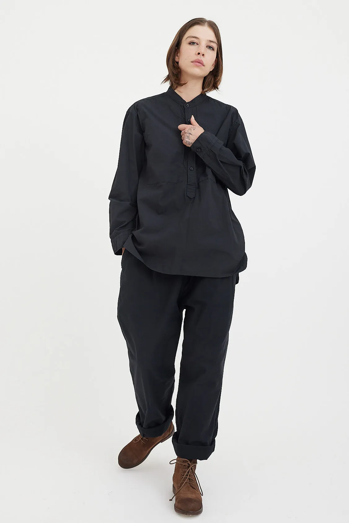 Sage De Cret - Organic Cotton Broad Stand Collar Pullover Shirt