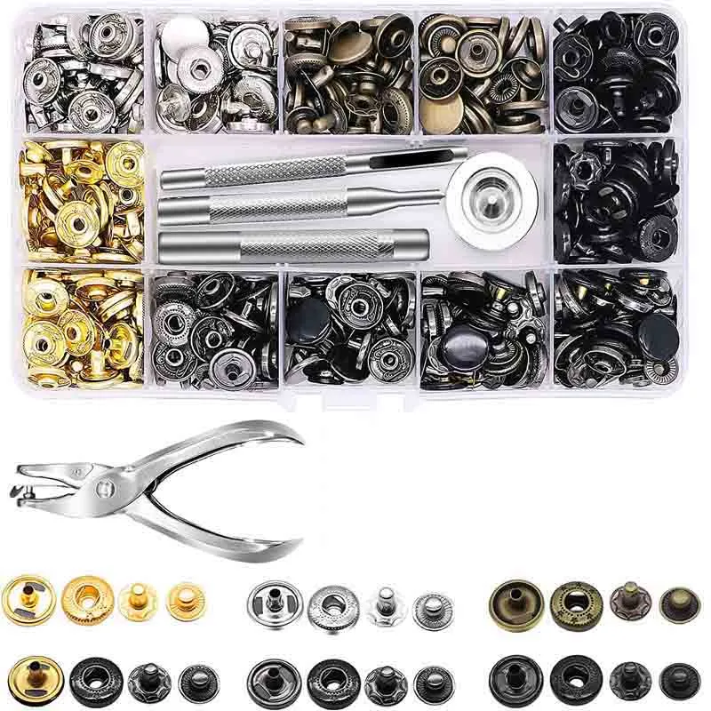 Snap Fasteners Kit 12.5mm Metal Snap Buttons for Clothing Craft Bag Shoes Collar Belt Jeans Perfect Fit Adjust Button DIY Tailor