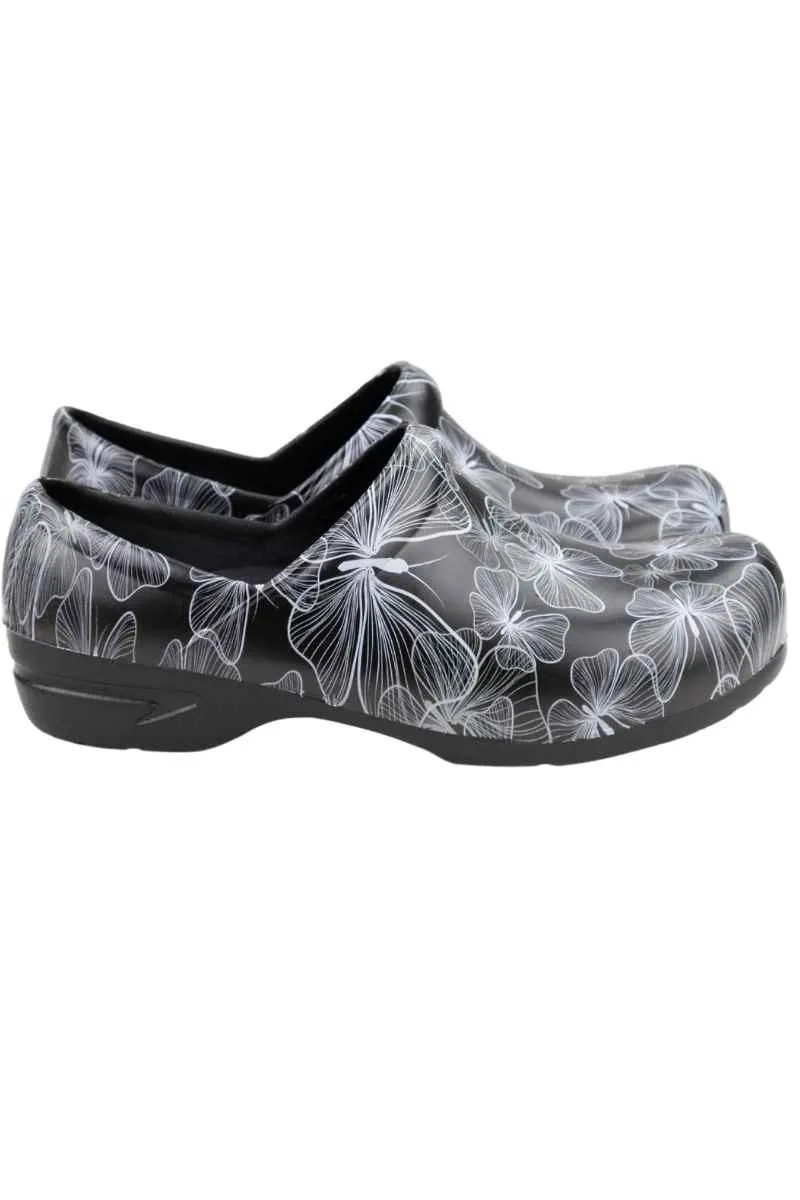 StepZ Women's Slip Resistant Nurse Clogs | Transparent Butterflies