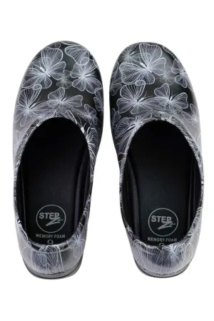 StepZ Women's Slip Resistant Nurse Clogs | Transparent Butterflies