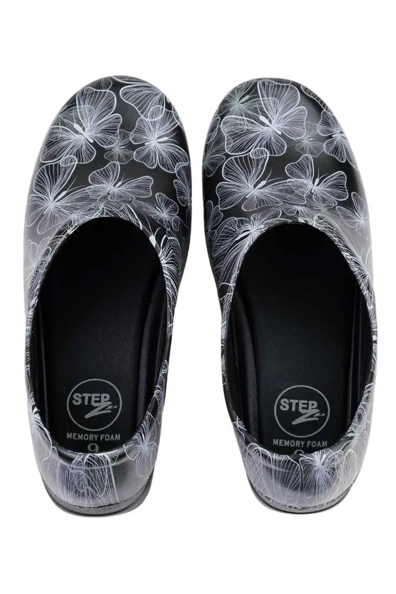 StepZ Women's Slip Resistant Nurse Clogs | Transparent Butterflies