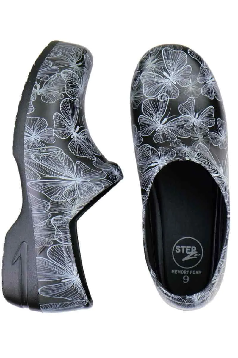 StepZ Women's Slip Resistant Nurse Clogs | Transparent Butterflies