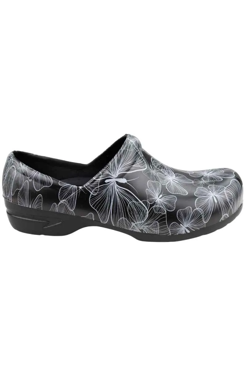 StepZ Women's Slip Resistant Nurse Clogs | Transparent Butterflies