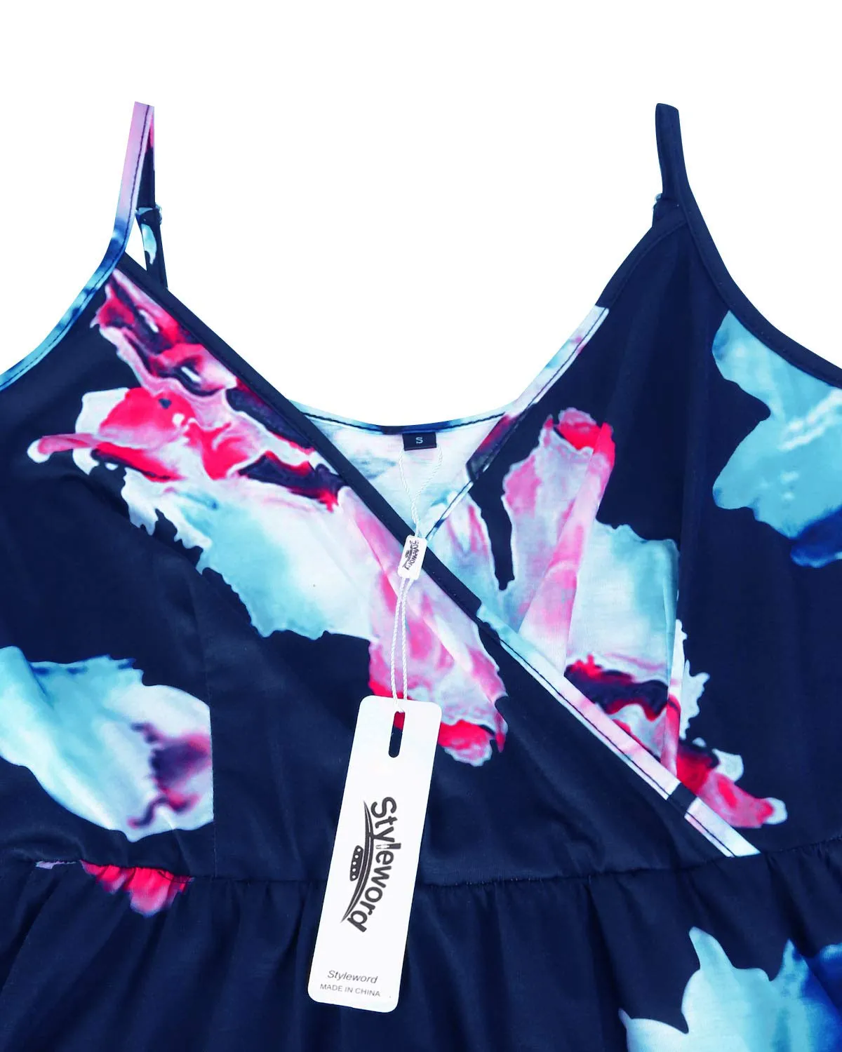 STYLEWORD Sommerkleid Damen Knielang V-Ausschnitt A Linie Kleider Sommer Freizeitkleid Strandkleid mit Taschen