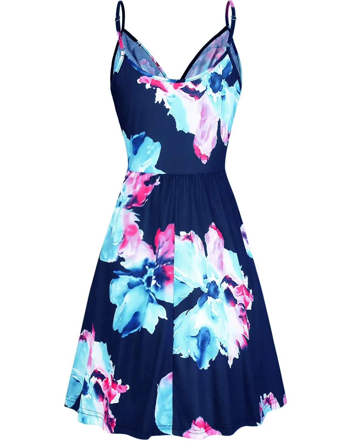 STYLEWORD Sommerkleid Damen Knielang V-Ausschnitt A Linie Kleider Sommer Freizeitkleid Strandkleid mit Taschen